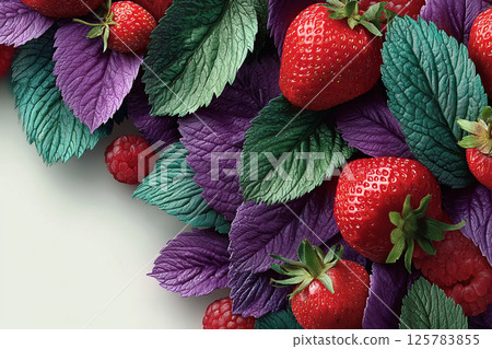 Strawberries and Purple Leaves 125783855