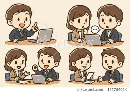 團隊合作的迷你角色 |用於建議和對話的商業場景材料 125784024