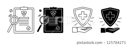 Insurance and Medical Checklist Icons Set. Health Protection, Report Insurance and Medical Checklist Icons Set. Health Protection, Report 125784271