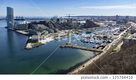 Aarhus oe with Lighthouse the marina and sailsport area 125784410