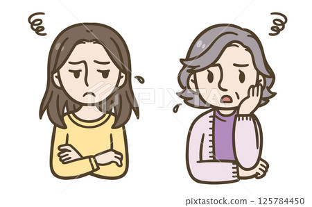 Illustrations of the worries and conflicts of mothers-in-law and daughters-in-law (parents and children) 125784450