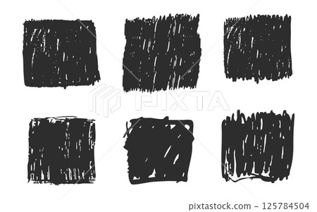 Grunge ink rectangle and square paint border with rough edges. Text box, sketch dirty line, splash. Scribble frame cadre textured  125784504