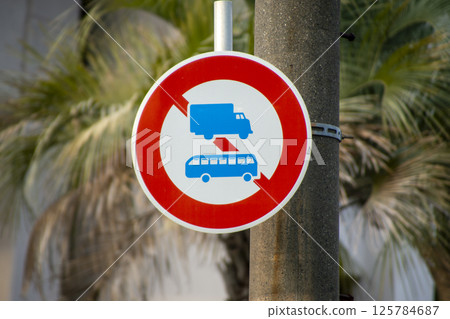 Road No Entry Signs for Large Freight Vehicles and Large Passenger Vehicles in Japan 125784687