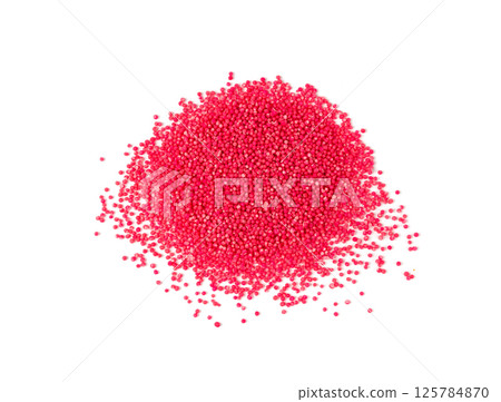 Candy sprinkle pile, round sugar sprinkles, small sweet color confectionery decoration balls 125784870