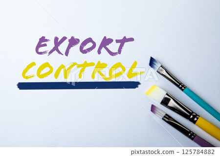 Export Control. Text and paint brush on white background 125784882