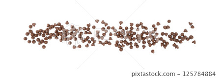 Chocolate Chips Isolated, Scattered Chocolate Sprinkles, Decorative Cocoa Drops, Cookie Decoration Ingredient 125784884