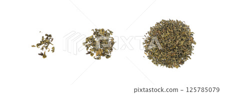 Matcha and Green Tea Leaves Mix Isolated, Dry Fresh Herbal Tea Pile, Healthy Drink Ingredient Matcha and Green Tea Leaves Mix Isolated, Dry Fresh Herbal Tea Pile, Healthy Drink Ingredient 125785079