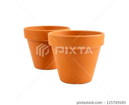 Empty terracotta flower pots, clay garden vase, brown ceramic plant container, garden pottery earthenware 125785085