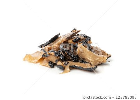 Truffle Slices Isolated, Gourmet Tuber Melanosporum Mushroom Pieces, Black Truffle Cuts 125785095