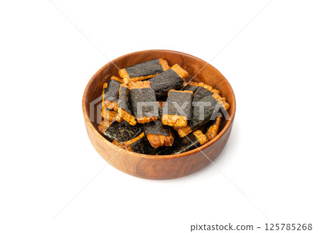 Senbei isolated, kaki no tane rice crackers, japanese crispy snack, sembei, okaki with wasabi, nori Senbei isolated, kaki no tane rice crackers, japanese crispy snack, sembei, okaki with wasabi, nori 125785268
