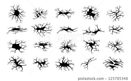 Ground cracks. Black dry crack hole. Natural, structural fracture, damage effect, dried land texture, desert landscape, cracked asphalt road. Destruction elements concept. Vector set Ground cracks. Black dry crack hole. Natural, structural fracture, damage effect, dried land texture, desert landscape, cracked asphalt road. Destruction elements concept. Vector set 125785348