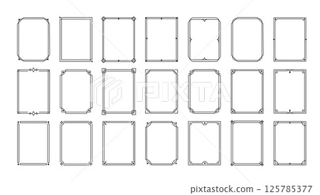 Simple line frames. Double stroke borders. Decorative outline geometric rectangle frame for wedding invitations. Thin line templates for greeting posters and photo cards. Vector set Simple line frames. Double stroke borders. Decorative outline geometric rectangle frame for wedding invitations. Thin line templates for greeting posters and photo cards. Vector set 125785377