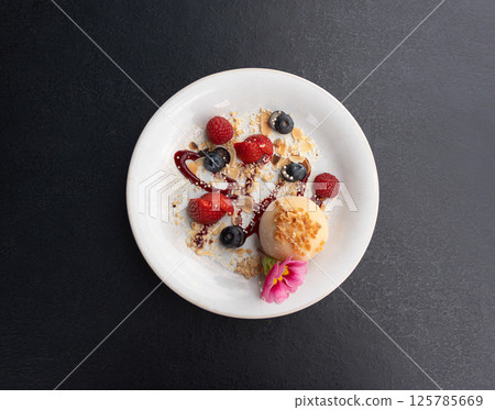 Fruit mochi rice cake, white daifuku, Japanese traditional dessert, round wagashi, asian candy Fruit mochi rice cake, white daifuku, Japanese traditional dessert, round wagashi, asian candy 125785669