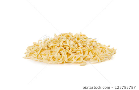 Passatelli spatzle pasta isolated, raw spaetzle noodles, dry homemade german macaroni Passatelli spatzle pasta isolated, raw spaetzle noodles, dry homemade german macaroni 125785787