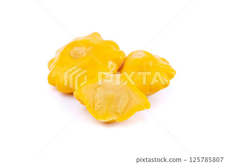 Marinated patty pan isolated, pickled pattypan squash, salted yellow patisson, fermented scallop 125785807