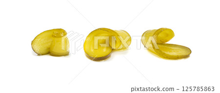 Pickled sliced cucumbers, fermented food, marinated canned vegetables, gherkins, pickles 125785863