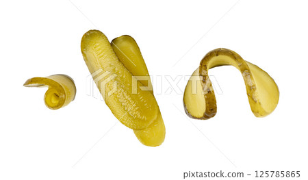 Pickled sliced cucumbers, fermented food, marinated canned vegetables, gherkins, pickles 125785865