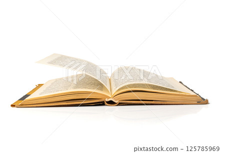 Old book stack pages texture. Vintage books background, antique library collection closeup 125785969