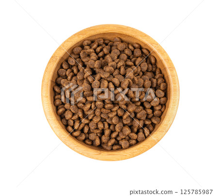 Dry pet food, dog kibble pile, puppy pellets, small canine protein croquette meal, animal food 125785987