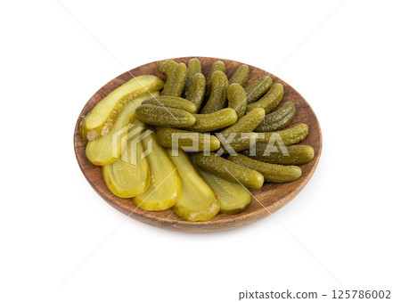 Pickled sliced cucumbers, fermented food, marinated canned vegetables, gherkins, pickles Pickled sliced cucumbers, fermented food, marinated canned vegetables, gherkins, pickles 125786002