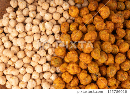 Roasted chickpeas, leblebi pile, spicy fried chana, crispy chick peas with mint and spices, east snack Roasted chickpeas, leblebi pile, spicy fried chana, crispy chick peas with mint and spices, east snack 125786016