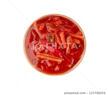 Tomato sauce with vegetables isolated, red sweet and sour pasta marinara sauce, mexican dip smear Tomato sauce with vegetables isolated, red sweet and sour pasta marinara sauce, mexican dip smear 125786058