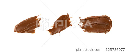 Chocolate Smear Isolated, Melted Chocolate Texture on White Background, Chocolate Sauce Pattern 125786077