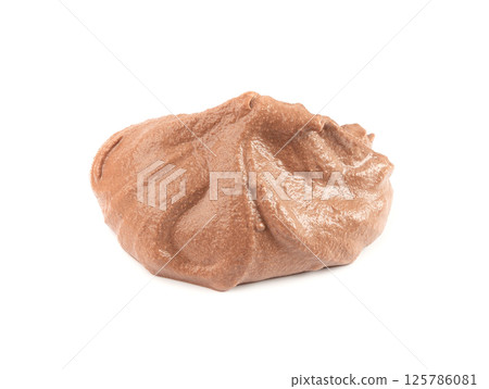 Melted chocolate ice cream isolated, real melting cocoa icecream drops, chocolate ice stain 125786081