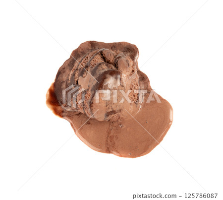 Melted chocolate ice cream isolated, real melting cocoa icecream drops, chocolate ice stain Melted chocolate ice cream isolated, real melting cocoa icecream drops, chocolate ice stain 125786087