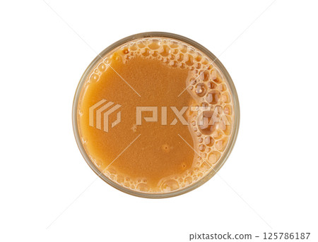 Maca powder drink isolated, dry Peruvian ginseng beverage, powder in water, ground ayak willku tea 125786187