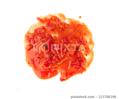 Tomato sauce with vegetables isolated, red sweet and sour pasta marinara sauce, mexican dip smear 125786196