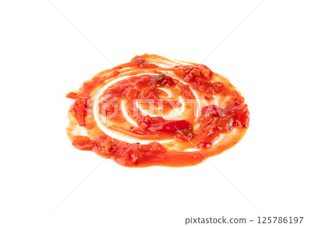 Tomato sauce with vegetables isolated, red sweet and sour pasta marinara sauce, mexican dip smear 125786197