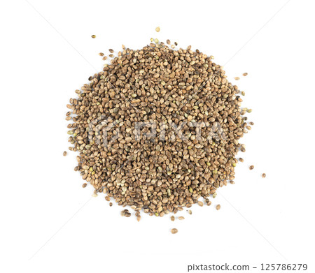 Hemp seeds, cannabis grains, marijuana kernels, oil hempseeds pile 125786279