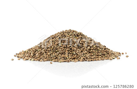 Hemp seeds, cannabis grains, marijuana kernels, oil hempseeds pile 125786280