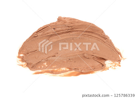 Melted chocolate ice cream isolated, real melting cocoa icecream drops, chocolate ice stain Melted chocolate ice cream isolated, real melting cocoa icecream drops, chocolate ice stain 125786339