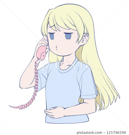 一位金髮年輕女子在電話裡生悶氣 一位金髮年輕女子在電話裡生悶氣 125786599