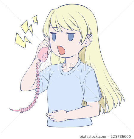 金髮年輕女子在電話裡說話，很生氣 125786600