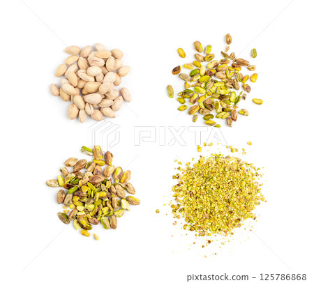 Fried Pistachio Nuts Isolated, Baked Pistachios Pile 125786868