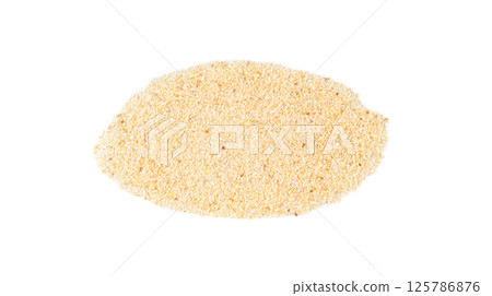 Garlic powder pile isolated, dried granulated chopped crushed garlic on white background Garlic powder pile isolated, dried granulated chopped crushed garlic on white background 125786876