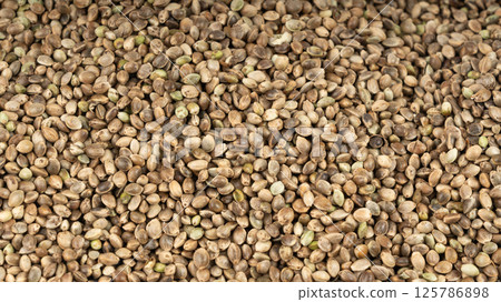 Hemp seeds, cannabis grains, marijuana kernels, oil hempseeds pile Hemp seeds, cannabis grains, marijuana kernels, oil hempseeds pile 125786898