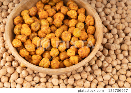 Roasted chickpeas, leblebi pile, spicy fried chana, crispy chick peas with mint and spices, east snack Roasted chickpeas, leblebi pile, spicy fried chana, crispy chick peas with mint and spices, east snack 125786957