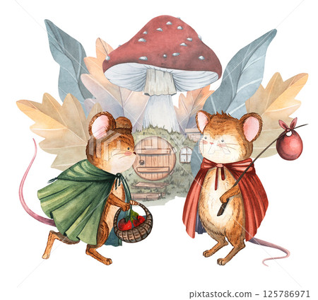 watercolor, mice, illustration 125786971