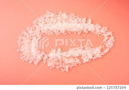 Dead sea salt pile, white crystals for body spa, sodium chloride similar to crushed ice, spa scrub 125787204