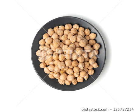 Chickpea, chick pea pile, dry Cicer arietinum fruits, raw Bengal gram legume, garbanzo beans 125787234