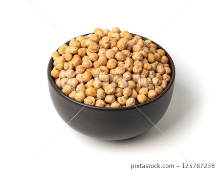 Chickpea, chick pea pile, dry Cicer arietinum fruits, raw Bengal gram legume, garbanzo beans 125787238