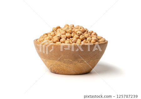 Chickpea, chick pea pile, dry Cicer arietinum fruits, raw Bengal gram legume, garbanzo beans 125787239