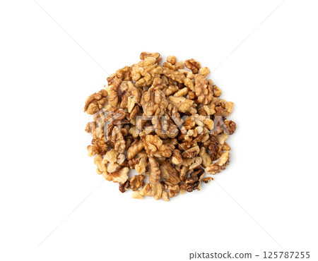 Chopped wallnut , broken roasted walnuts powder, heap of nuts crumbs, whole kernel pieces Chopped wallnut , broken roasted walnuts powder, heap of nuts crumbs, whole kernel pieces 125787255