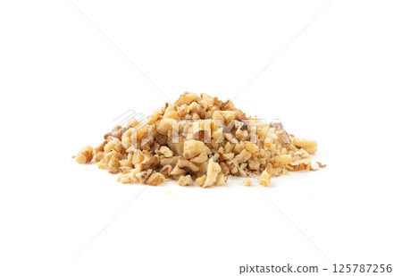 Grated wallnut , broken roasted walnuts, heap of nuts crumbs, whole kernel pieces, fractions Grated wallnut , broken roasted walnuts, heap of nuts crumbs, whole kernel pieces, fractions 125787256
