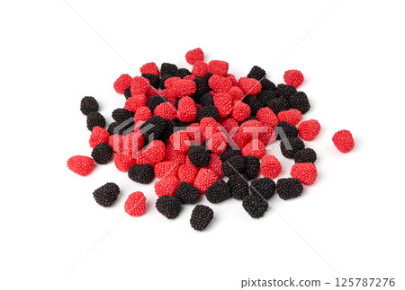Gummy berries, chewy raspberries or jelly blackberries, gelatin candies fruit marmalade Gummy berries, chewy raspberries or jelly blackberries, gelatin candies fruit marmalade 125787276