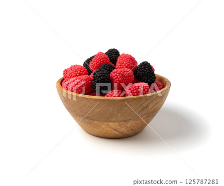 Gummy berries, chewy raspberries or jelly blackberries, gelatin candies fruit marmalade 125787281